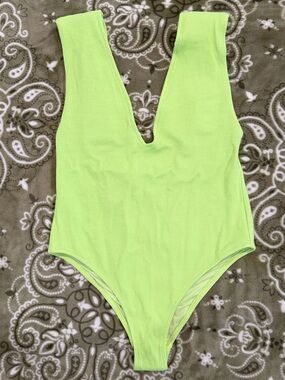 Zara Lime Ribbed One-Piece Swimsuit